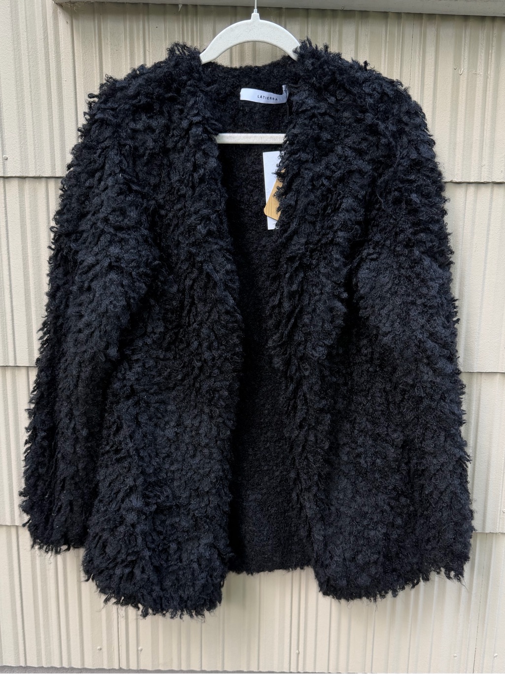 La Tierra Alpaca Medusa Teddy Bear Boucle Knit Open Cardigan